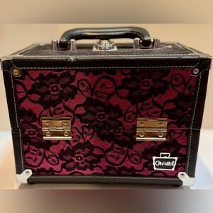 Caboodles Pink Black Lace Train Case Makeup Organizer Cosmetic Travel Case